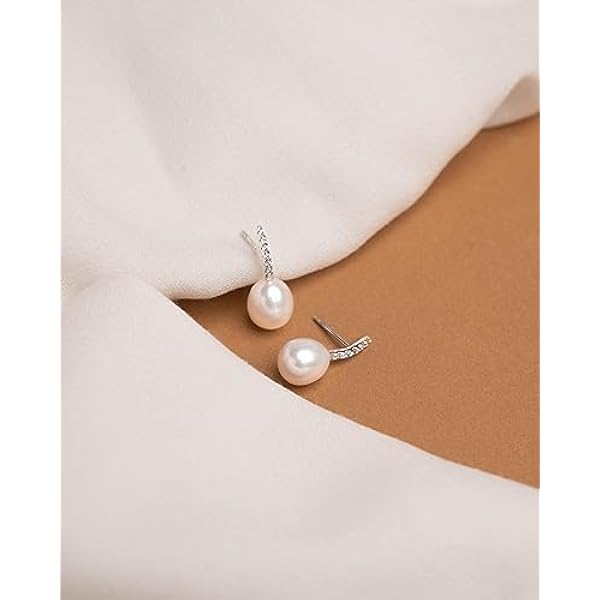 Pendientes de Mujer de Perlas Cultivadas de Agua Dulce tipo Gota de Agua Blancas Colgantes SECRET & YOU - Pendientes de Plata de Ley Rodiada de 925 milésimas.